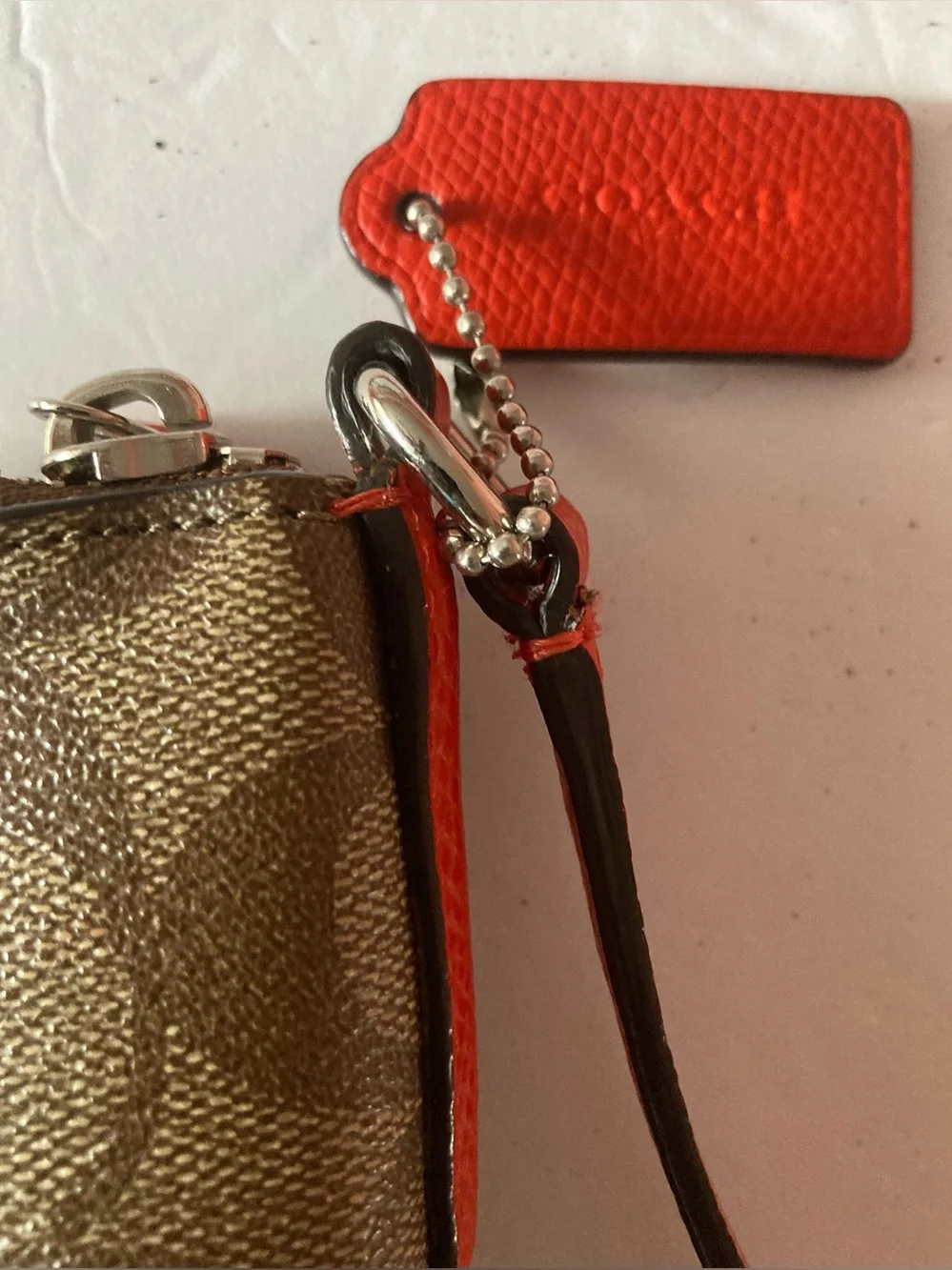 Coach Signature Khaki/Brown Crossbody with orange Trim.Coated Canvas like NEW